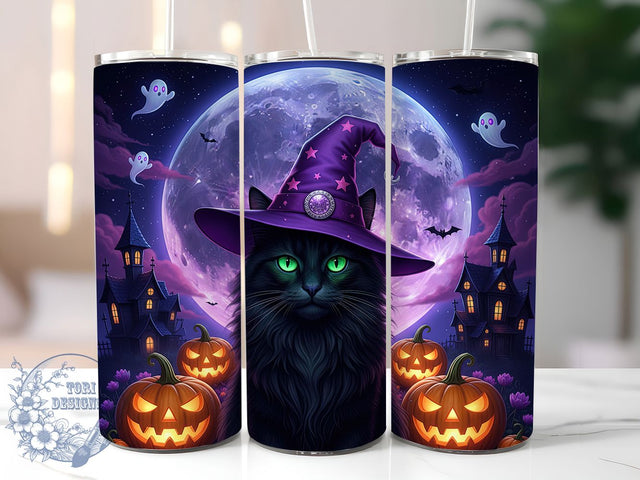 Spooky Black Cat Halloween Tumbler, Spooky Cat Cup, 20Oz Sublimation Wrap, Gothic Cat Mug, Autumn Halloween Drinkware, Creepy Cat Tumbler, Vintage Halloween Design Sublimation ToriDesigns 