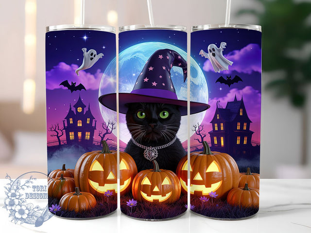Spooky Black Cat Halloween Tumbler, Spooky Cat Cup, 20Oz Sublimation Wrap, Gothic Cat Mug, Autumn Halloween Drinkware, Creepy Cat Tumbler, Vintage Halloween Design Sublimation ToriDesigns 