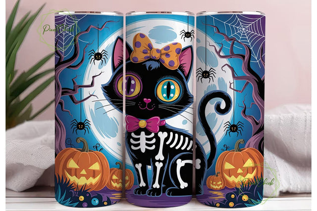 Spooky Black Cat Halloween Tumbler Wrap Sublimation PixelChick 