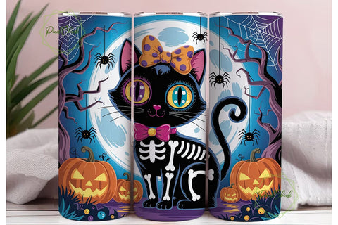 Spooky Black Cat Halloween Tumbler Wrap Sublimation PixelChick 