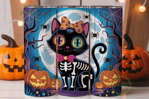Spooky Black Cat Halloween Tumbler Wrap Sublimation PixelChick 
