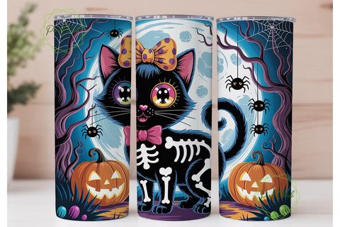 Spooky Black Cat Halloween Tumbler Wrap Sublimation PixelChick 