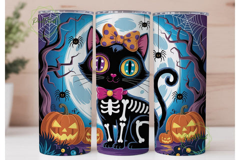 Spooky Black Cat Halloween Tumbler Wrap Sublimation PixelChick 
