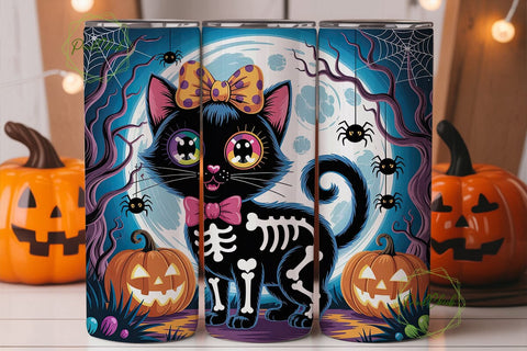 Spooky Black Cat Halloween Tumbler Wrap Sublimation PixelChick 