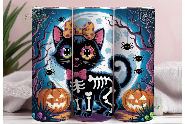 Spooky Black Cat Halloween Tumbler Wrap Sublimation PixelChick 