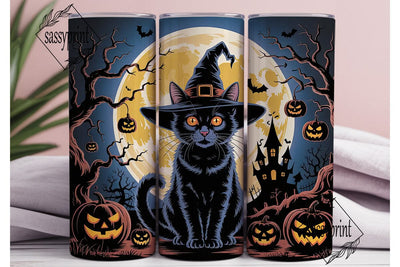 Spooky Black Cat Moon 20oz Tumbler Wrap Sublimation sassyprint 