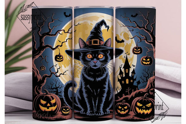 Spooky Black Cat Moon 20oz Tumbler Wrap Sublimation sassyprint 