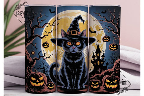 Spooky Black Cat Moon 20oz Tumbler Wrap Sublimation sassyprint 