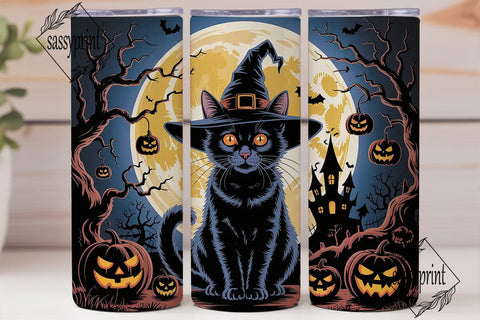 Spooky Black Cat Moon 20oz Tumbler Wrap Sublimation sassyprint 