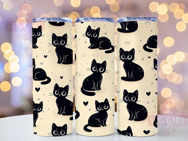 Spooky Black Cat Tumbler Wrap, Seamless Cat Pattern, Halloween Cat Design, Cat Lover Tumbler, Spooky Cat Sublimation, 20oz Tumbler Template, Gothic Cat PNG Sublimation SvggirlplusArt 