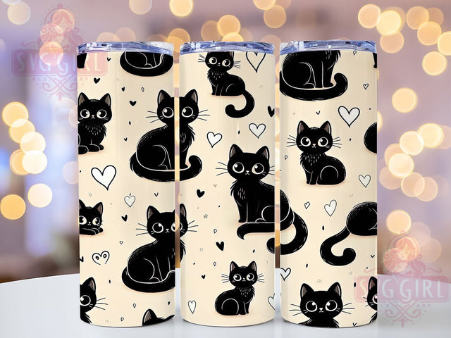 Spooky Black Cat Tumbler Wrap, Seamless Cat Pattern, Halloween Cat Design, Cat Lover Tumbler, Spooky Cat Sublimation, 20oz Tumbler Template, Gothic Cat PNG Sublimation SvggirlplusArt 