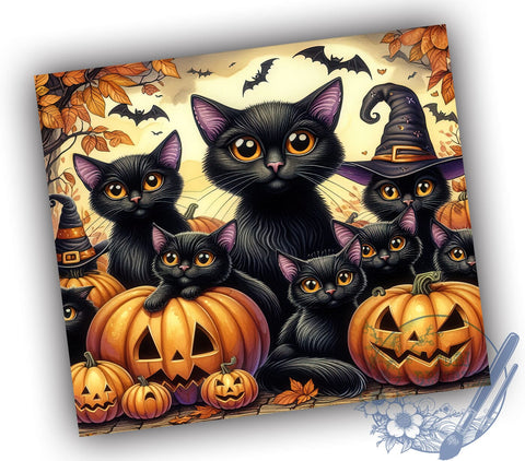Spooky Black Creepy Cats 20oz Skinny Tumbler PNG, Halloween Black Cats Tumbler Sublimation Wrap, Straight & Tapered Tumbler Wrap, Instant Digital Download Sublimation ToriDesigns 