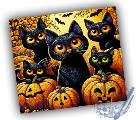 Spooky Black Creepy Cats 20oz Skinny Tumbler PNG, Halloween Black Cats Tumbler Sublimation Wrap, Straight & Tapered Tumbler Wrap, Instant Digital Download Sublimation ToriDesigns 