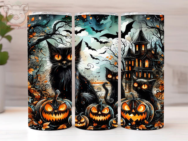 Spooky Black Creepy Cats 20oz Tumbler Png, Straight & Tapered Tumbler Png, Halloween Cat Tumbler Png, Digital Download PNG Sublimation Lara' s Designs 