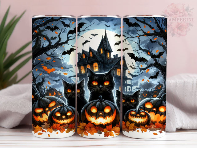 Spooky Black Creepy Cats 20oz Tumbler Wrap PNG, Halloween Cat Tumbler Png, Straight & Tapered Tumbler Wrap, Instant Digital Download Sublimation Li Zamperini 