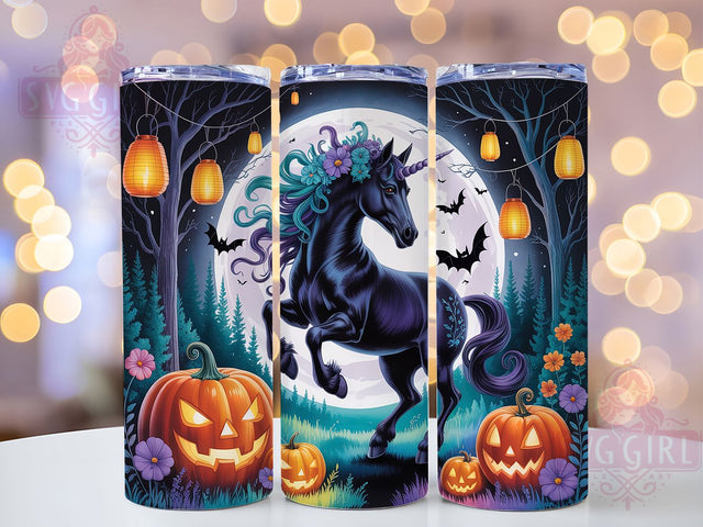 Spooky Black Unicorn Fantasy Tumbler, Halloween Tumbler, Spooky Wrap, 20Oz Tumbler, Sublimation Design, Dark Fantasy, Magical Creature Sublimation SvggirlplusArt 