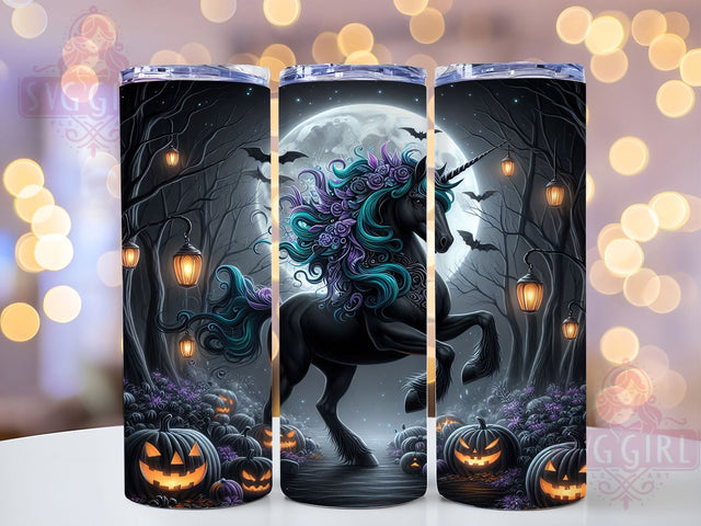 Spooky Black Unicorn Fantasy Tumbler, Halloween Tumbler, Spooky Wrap, 20Oz Tumbler, Sublimation Design, Dark Fantasy, Magical Creature Sublimation SvggirlplusArt 