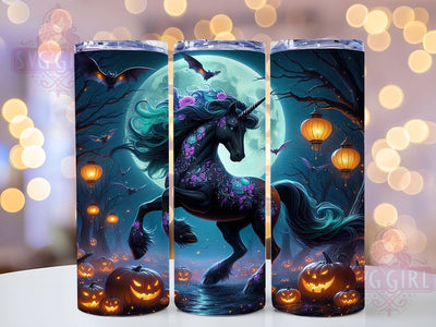 Spooky Black Unicorn Fantasy Tumbler, Halloween Tumbler, Spooky Wrap, 20Oz Tumbler, Sublimation Design, Dark Fantasy, Magical Creature Sublimation SvggirlplusArt 