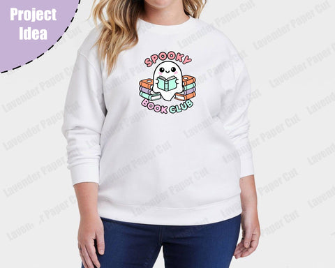 Spooky Book Club Ghost Reading Kawaii SVG, PNG, Clipart for Sublimation on Cricut and Silhouette SVG Lavender Paper Cut 