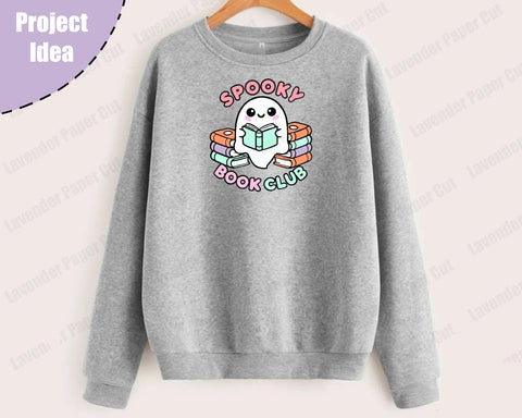 Spooky Book Club Ghost Reading Kawaii SVG, PNG, Clipart for Sublimation on Cricut and Silhouette SVG Lavender Paper Cut 