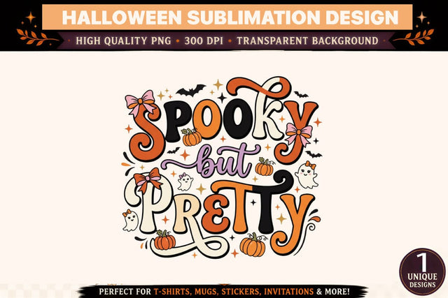 Spooky But Pretty PNG, Cute Halloween Ghost Sublimation Design, Orange Black Purple Lettering, Girly Halloween Clipart for T Shirts and Mugs Sublimation BlackCatsMedia 