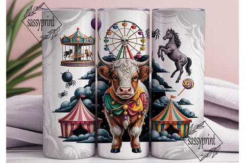Spooky Carnival Cow 20oz Tumbler Wrap Sublimation sassyprint 