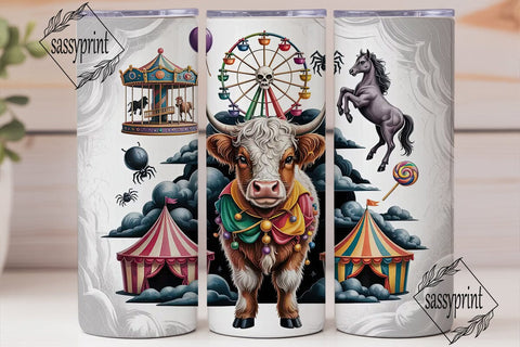 Spooky Carnival Cow 20oz Tumbler Wrap Sublimation sassyprint 