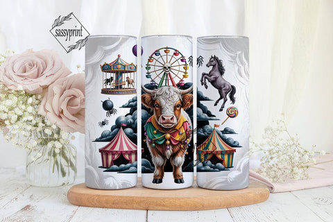 Spooky Carnival Cow 20oz Tumbler Wrap Sublimation sassyprint 