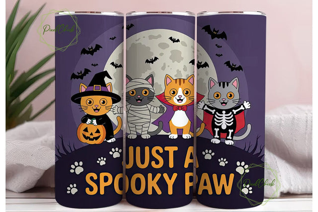 Spooky Cat Crew 20oz Tumbler Wrap Sublimation PixelChick 