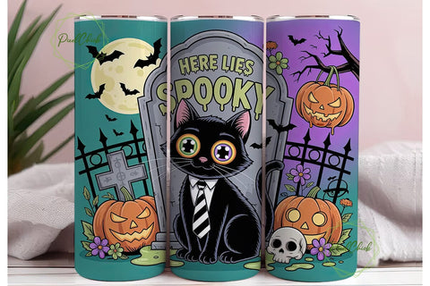Spooky Cat Halloween 20oz Tumbler Wrap Sublimation PixelChick 