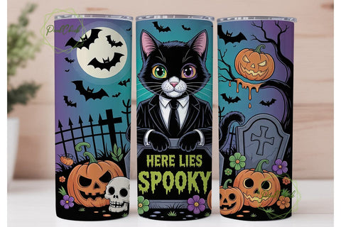 Spooky Cat Halloween 20oz Tumbler Wrap Sublimation PixelChick 