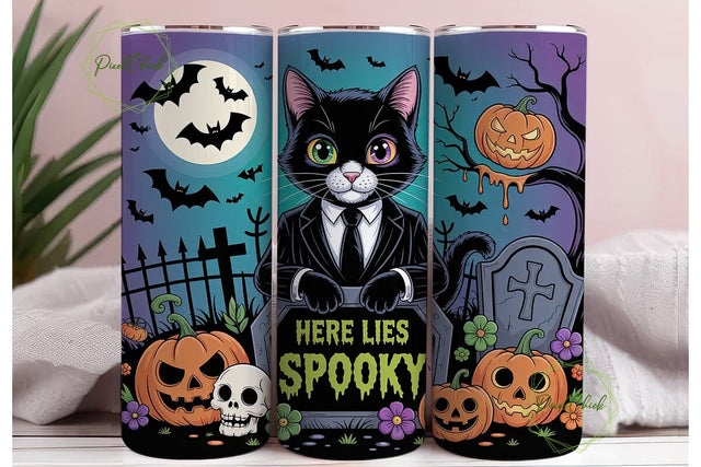 Spooky Cat Halloween 20oz Tumbler Wrap Sublimation PixelChick 