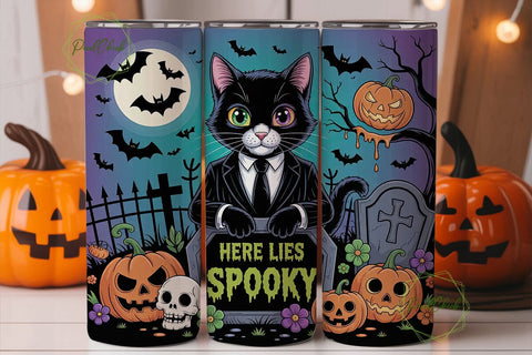 Spooky Cat Halloween 20oz Tumbler Wrap Sublimation PixelChick 