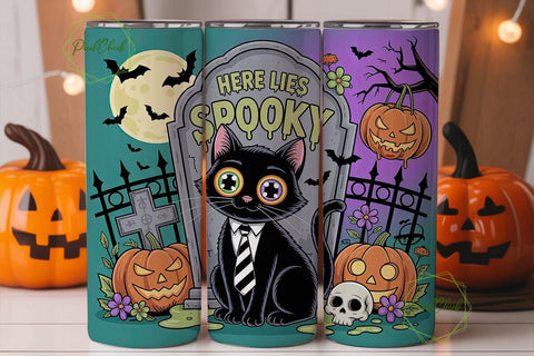 Spooky Cat Halloween 20oz Tumbler Wrap Sublimation PixelChick 