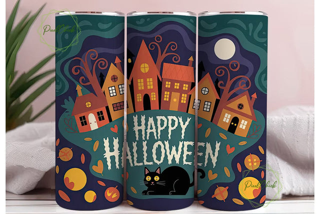 Spooky Cat Village 20oz Tumbler Wrap Sublimation PixelChick 
