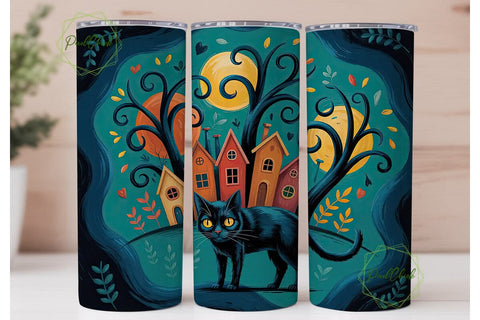 Spooky Cat Village 20oz Tumbler Wrap Sublimation PixelChick 