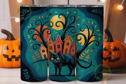 Spooky Cat Village 20oz Tumbler Wrap Sublimation PixelChick 