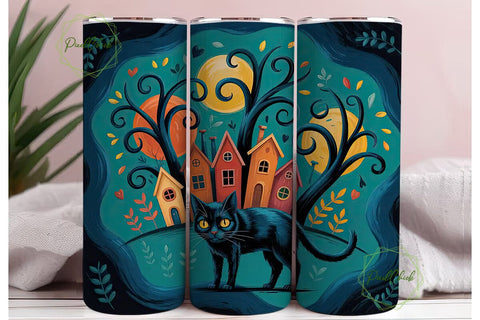 Spooky Cat Village 20oz Tumbler Wrap Sublimation PixelChick 