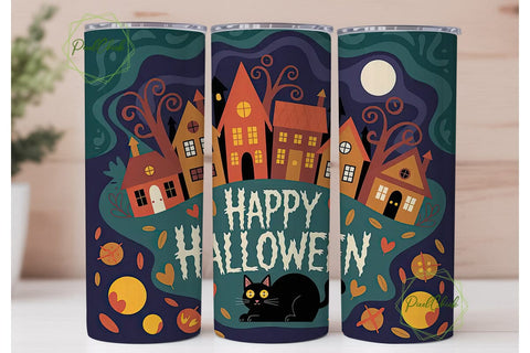 Spooky Cat Village 20oz Tumbler Wrap Sublimation PixelChick 