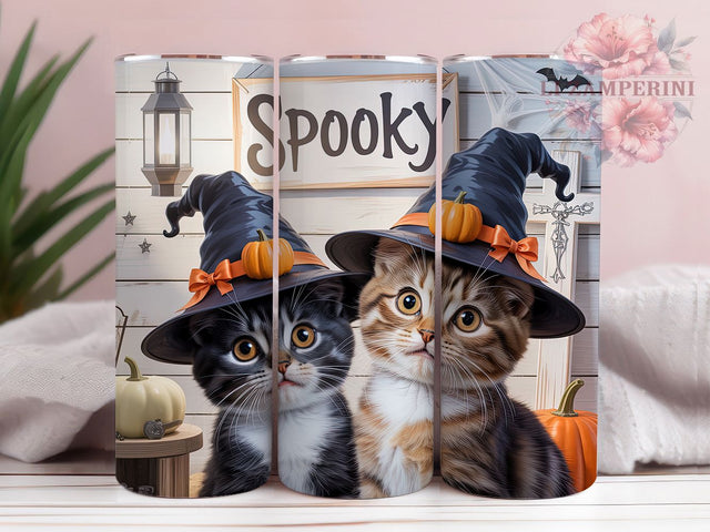 Spooky Cats Witch Hat Halloween Tumbler, Witch Hat Cat Cup Wrap, 20Oz Sublimation Design, Halloween Cat Lover Drinkware, Black Cat Coffee Cup, Witchy Feline Tumbler, Cute Spooky Cat Mug Sublimation Li Zamperini 