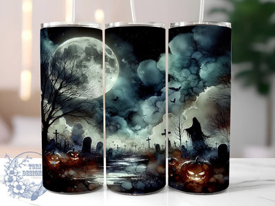 Spooky Cemetery 20oz Skinny Tumbler, Spooky Halloween Tumbler Png, Straight & Tapered Tumbler Wrap, Instant Digital Download Sublimation ToriDesigns 