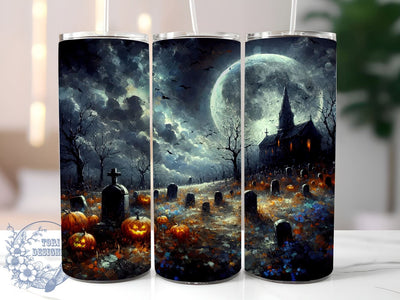 Spooky Cemetery 20oz Skinny Tumbler, Spooky Halloween Tumbler Png, Straight & Tapered Tumbler Wrap, Instant Digital Download Sublimation ToriDesigns 