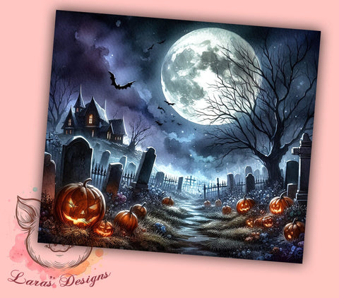 Spooky Cemetery 20oz Tumbler Png, Straight & Tapered Tumbler Png, Spooky Halloween Pumpkins Tumbler Png, Digital Download PNG Sublimation Lara' s Designs 