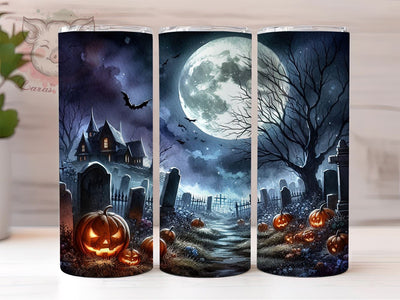 Spooky Cemetery 20oz Tumbler Png, Straight & Tapered Tumbler Png, Spooky Halloween Pumpkins Tumbler Png, Digital Download PNG Sublimation Lara' s Designs 