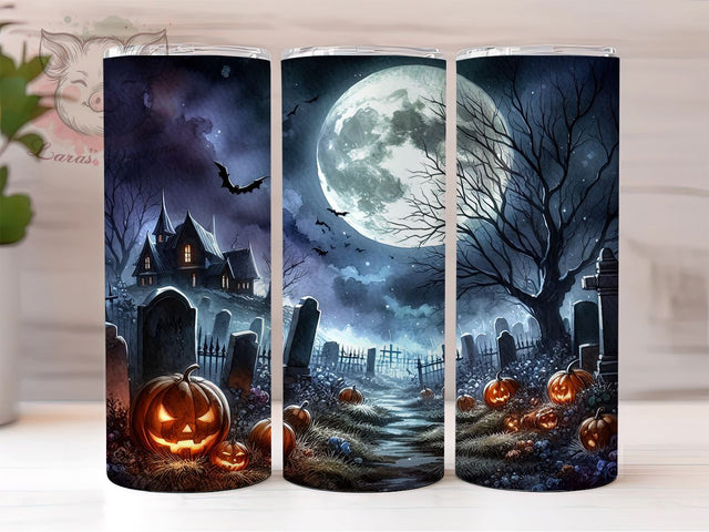 Spooky Cemetery 20oz Tumbler Png, Straight & Tapered Tumbler Png, Spooky Halloween Pumpkins Tumbler Png, Digital Download PNG Sublimation Lara' s Designs 