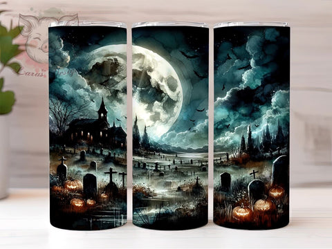 Spooky Cemetery 20oz Tumbler Png, Straight & Tapered Tumbler Png, Spooky Halloween Pumpkins Tumbler Png, Digital Download PNG Sublimation Lara' s Designs 