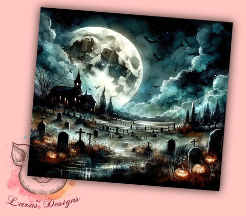Spooky Cemetery 20oz Tumbler Png, Straight & Tapered Tumbler Png, Spooky Halloween Pumpkins Tumbler Png, Digital Download PNG Sublimation Lara' s Designs 