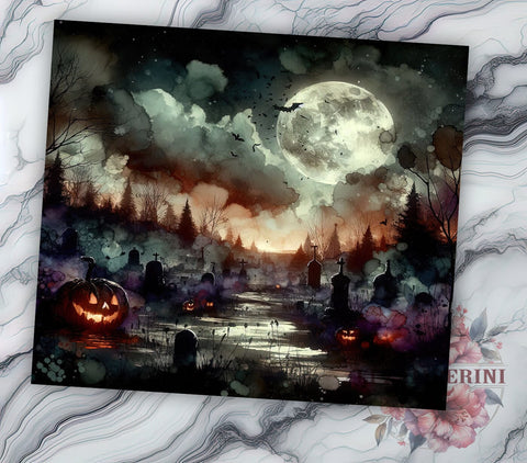 Spooky Cemetery 20oz Tumbler Wrap PNG, Full Moon Graveyard Tumbler Png, Straight & Tapered Tumbler Wrap, Instant Digital Download Sublimation Li Zamperini 