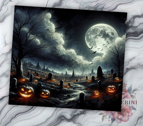 Spooky Cemetery 20oz Tumbler Wrap PNG, Full Moon Graveyard Tumbler Png, Straight & Tapered Tumbler Wrap, Instant Digital Download Sublimation Li Zamperini 