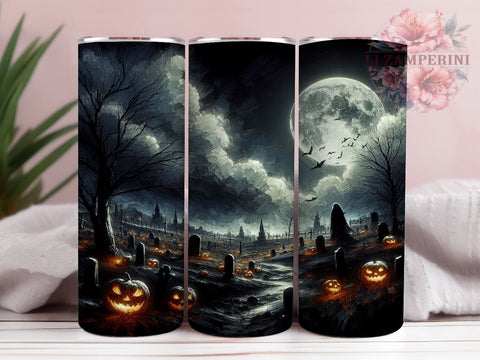 Spooky Cemetery 20oz Tumbler Wrap PNG, Full Moon Graveyard Tumbler Png, Straight & Tapered Tumbler Wrap, Instant Digital Download Sublimation Li Zamperini 